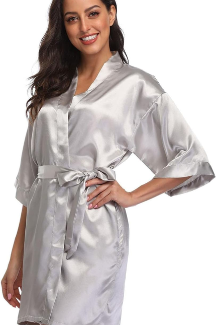 Women'S Pure Short Satin Robes Bridesmaid Bride Party Kimono Silky Sleepwear for