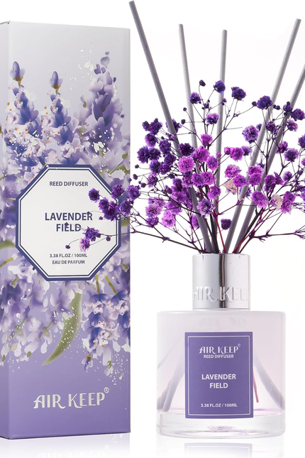Reed Diffuser Set,3.38 Fl Oz (100 Ml) - Lavender Field Oil Diffusers with 8 Reed