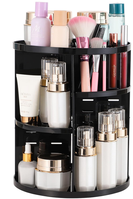 Clear Rotating Makeup Organizer for Vanity,Adjustable Skincare Organizer Counter