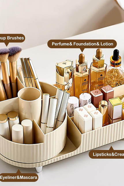 360° Rotating Vanity Makeup Organizer with Brush Holder, Large Spinning Cosmetic