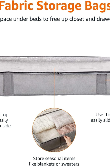 under Bed Fabric Zipper Blanket Storage Container Bags with Window and Handles, 