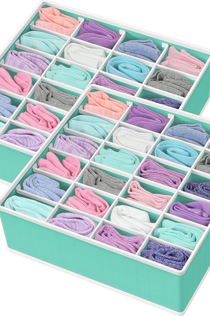 2 Pack Closet Sock Organizer, 24 Cell Drawer Divider, Gray