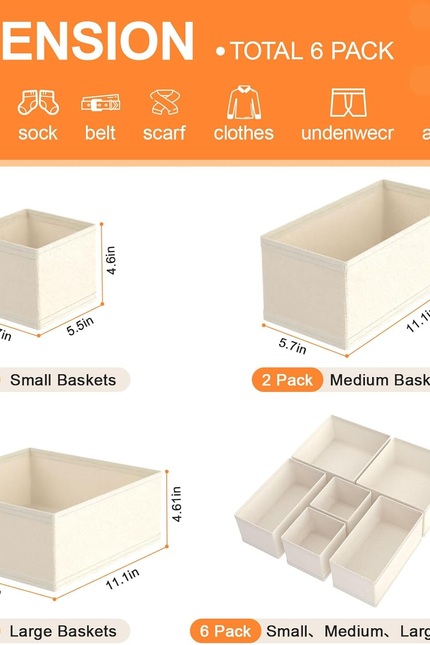 Drawer Organizer Clothes 6 Pack, Dresser Closet Organizers for Baby Clothes Unde