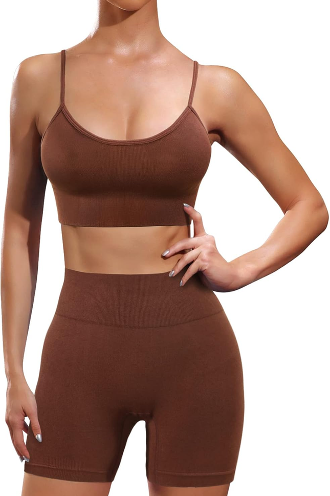 Workout Sets for Women 2 Piece Outfits Gym Shorts Women High Waisted with Adjust