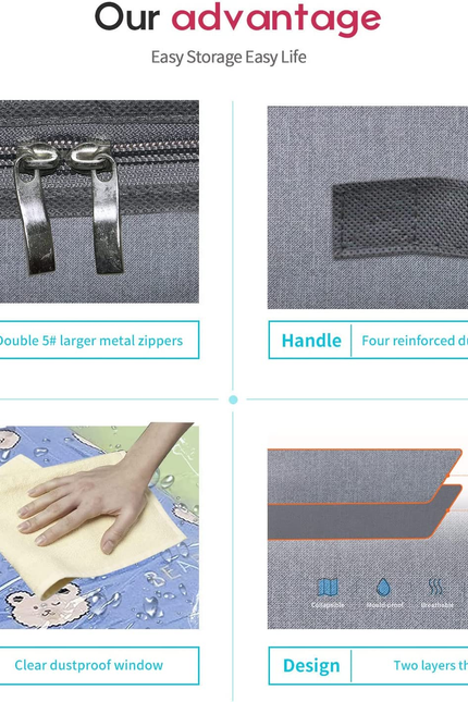 Foldable Underbed Bags 2 Pack - Blankets Clothes Comforters Storage Bag Breathab