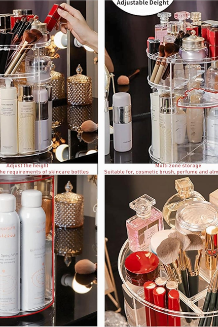 Clear Rotating Makeup Organizer for Vanity,Adjustable Skincare Organizer Counter