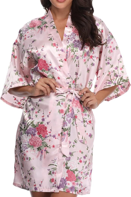 Women'S Floral Short Satin Bridesmaid Robes Silky Bride Robes Getting Ready