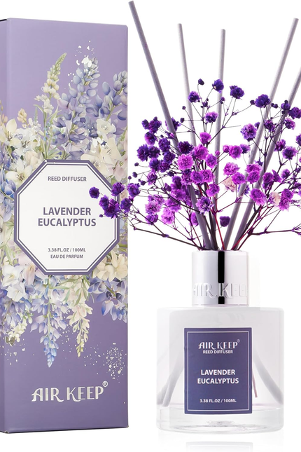 Reed Diffuser Set,3.38 Fl Oz (100 Ml) - Lavender Field Oil Diffusers with 8 Reed