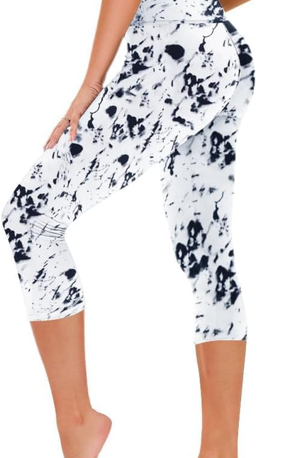 Capri Leggings for Women - Tummy Control Black Leggings with Pockets High Waiste