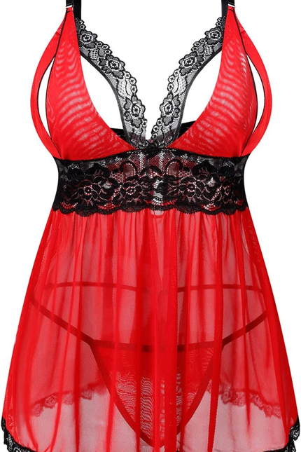 Women plus Size Lingerie Set Sexy Lace Babydoll Lingerie Dress Chemise Sleepwear