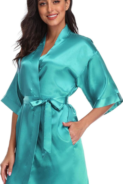 Women'S Pure Short Satin Robes Bridesmaid Bride Party Kimono Silky Sleepwear for