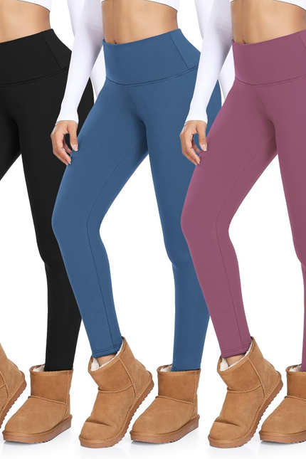 MOREFEEL 3 Pack Thermal Fleece Lined Leggings Women,High Waisted Tummy Control W