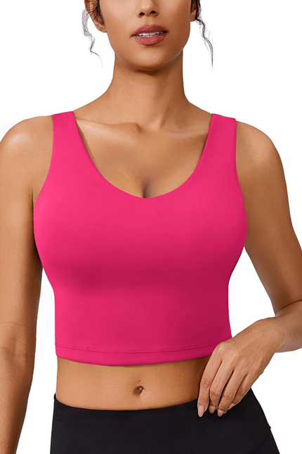 Sports Bras for Women Built in Bras Padded Yoga Bra V Neck Longline Workout Tank