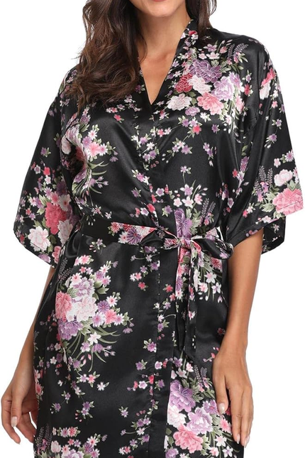 Women Floral Satin Kimono Robes Short Bridesmaid Robe for Getting Ready Wedding 