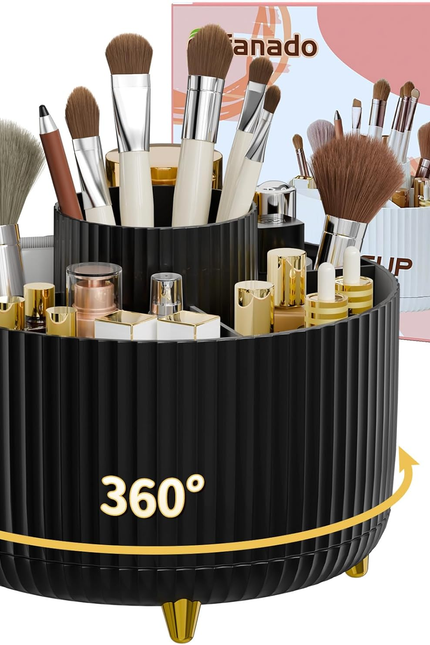 360° Rotating Desktop Women Brush Holder Organizer, Makeup Organizers Countertop