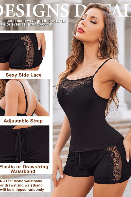 Women Sleepwear Lace Pajamas Set Shorts Nightwear Camisole Short Sets