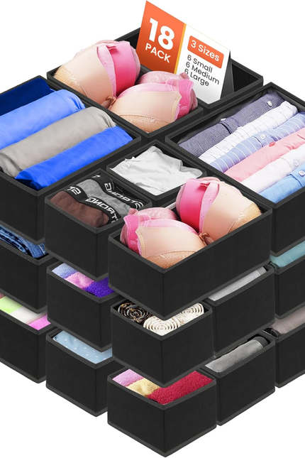 18 Pack Drawer Organizer Clothes-3 Sizes Dresser Organizer for Underwear Closet,