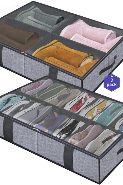 Sturdy under Bed Shoe Storage Organizer, Set of 2, Fit 12 to 24 Pairs, Underbed 