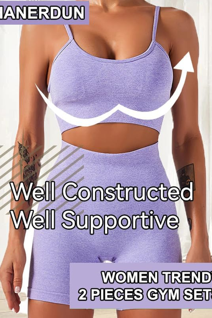 Yoga 2 Piece Outfit Workout Gym High Waist Leggings with Sport Bra Set for Women