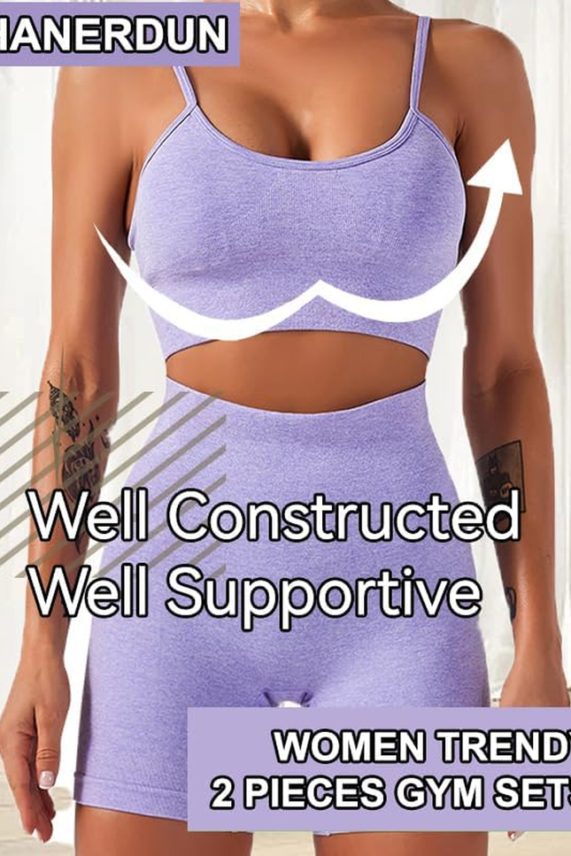 Yoga 2 Piece Outfit Workout Gym High Waist Leggings with Sport Bra Set for Women