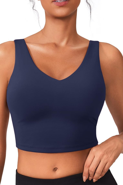 Sports Bras for Women Built in Bras Padded Yoga Bra V Neck Longline Workout Tank