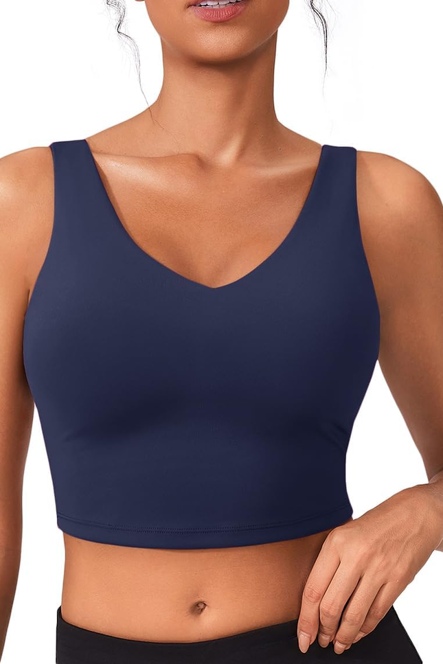 Sports Bras for Women Built in Bras Padded Yoga Bra V Neck Longline Workout Tank