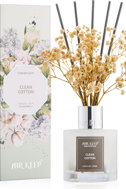 Airkeep Reed Diffuser Set,3.38 Fl Oz (100 Ml) - Clean Linen Oil Diffusers with 8