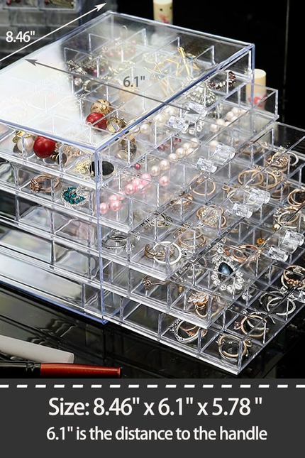 Earring Storage Box Organizer, Acrylic Jewelry Storage Box Holder 5 Drawers Tran