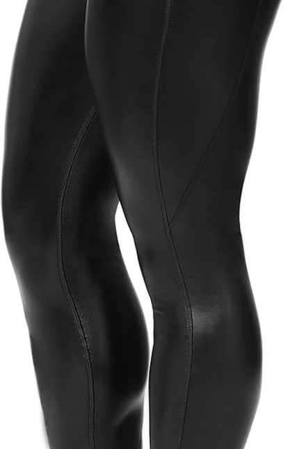 SEASUM Women'S Faux Leather Leggings Pants PU Elastic Shaping Hip Push up Black 