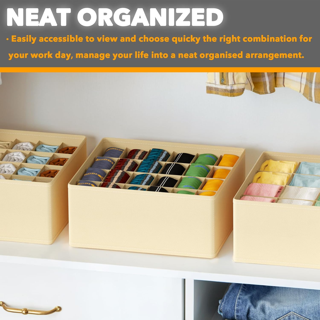 Sock Drawer Organizer Divider 3 Pack, 64 Cell Dresser Closet Nursery Underwear O