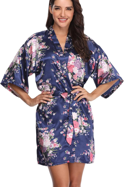 Women'S Floral Short Satin Bridesmaid Robes Silky Bride Robes Getting Ready