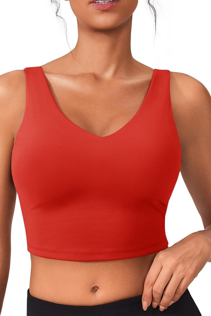 Sports Bras for Women Built in Bras Padded Yoga Bra V Neck Longline Workout Tank