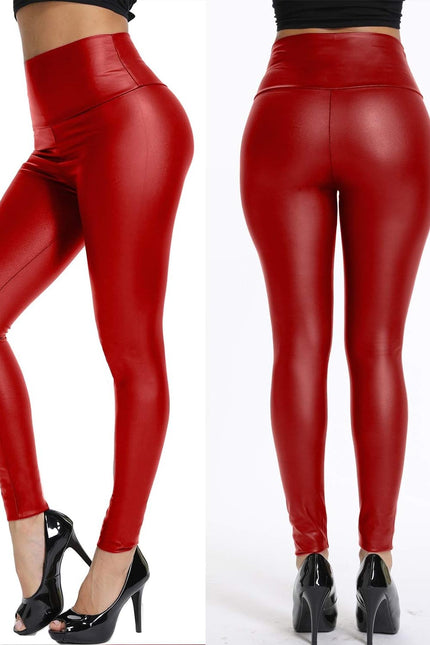 KIWI RATA High Waisted Faux Leather Leggings for Women Butt Lifting Stretchy PU 