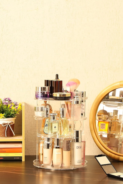Clear Rotating Makeup Organizer for Vanity,Adjustable Skincare Organizer Counter