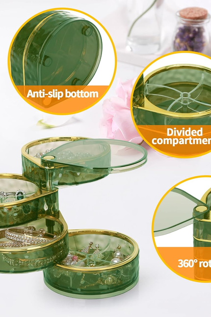 4-Layers Rotatable Jewelry Organizer Storage Box, Clear Jewelry Holder Case for 