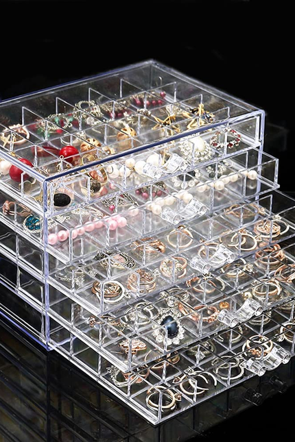 Earring Storage Box Organizer, Acrylic Jewelry Storage Box Holder 5 Drawers Tran