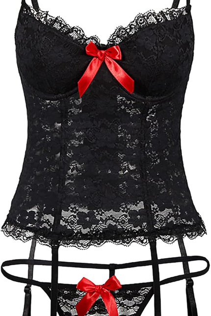 plus Size Sexy Corset Garter Belt Lingerie Set for Women Exotic Floral Lace Cami
