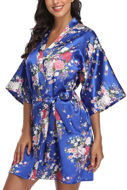 Women Floral Satin Kimono Robes Short Bridesmaid Robe for Getting Ready Wedding 