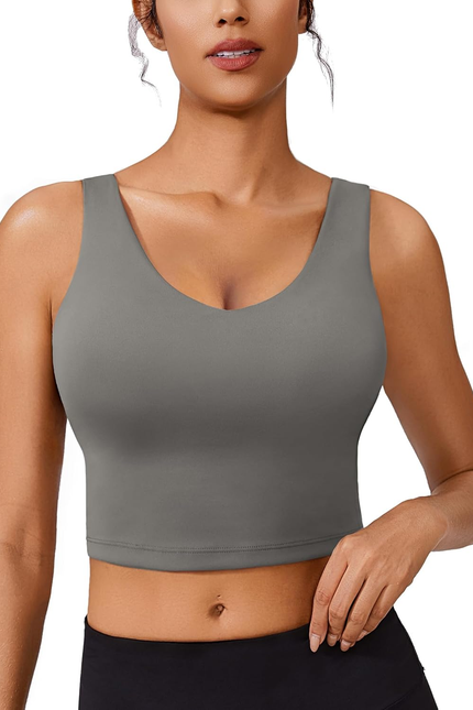Sports Bras for Women Built in Bras Padded Yoga Bra V Neck Longline Workout Tank