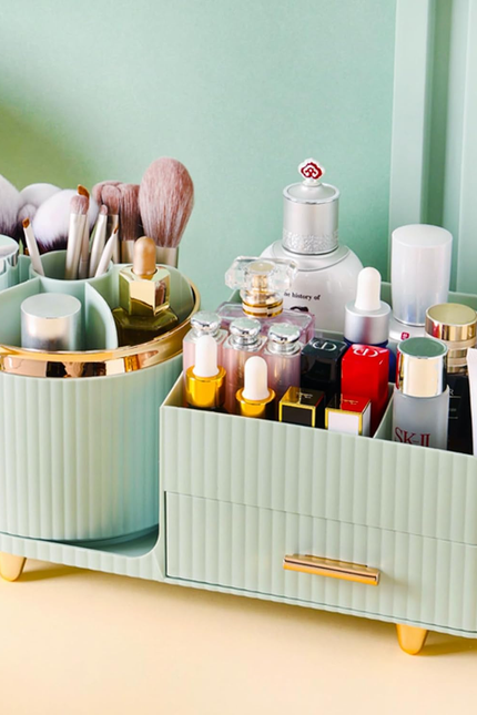 360° Rotating Vanity Makeup Organizer with Brush Holder, Large Spinning Cosmetic