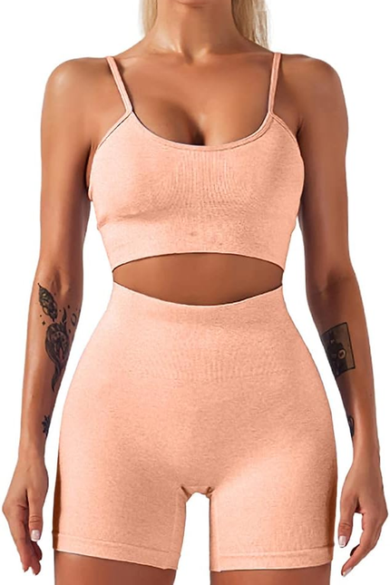 Yoga 2 Piece Outfit Workout Gym High Waist Leggings with Sport Bra Set for Women