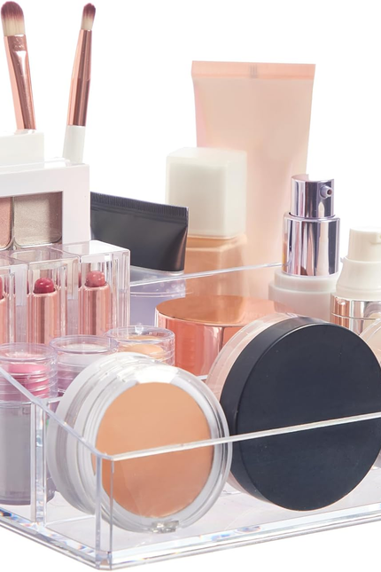 Stori Clear Plastic Small Countertop Vanity Makeup Organizer, Compact Rectangula