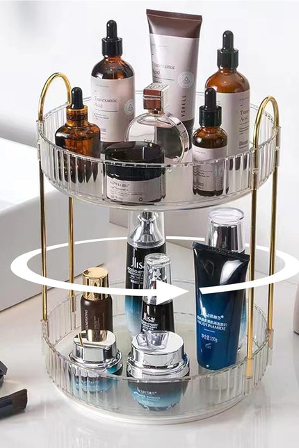Rotating Makeup Organizer for Vanity, High-Capacity Skincare Perfume Storage, Ba