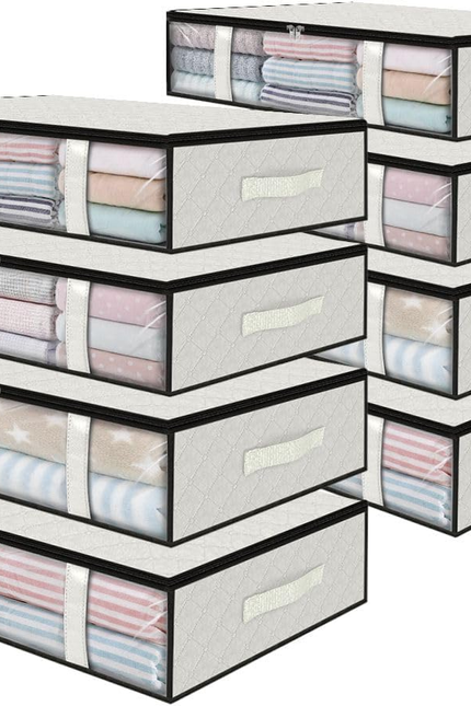 under Bed Storage Bins, 2-Pack 40L Foldable Fabric Storage Bags with Transparent