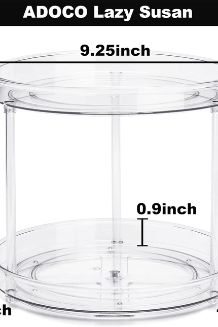 2 Tier Lazy Susan Bathroom Organizer, 9.25Inch Clear 360 Rotating Makeup Organiz