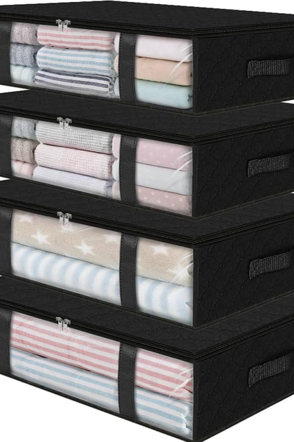 under Bed Storage Bins, 2-Pack 40L Foldable Fabric Storage Bags with Transparent