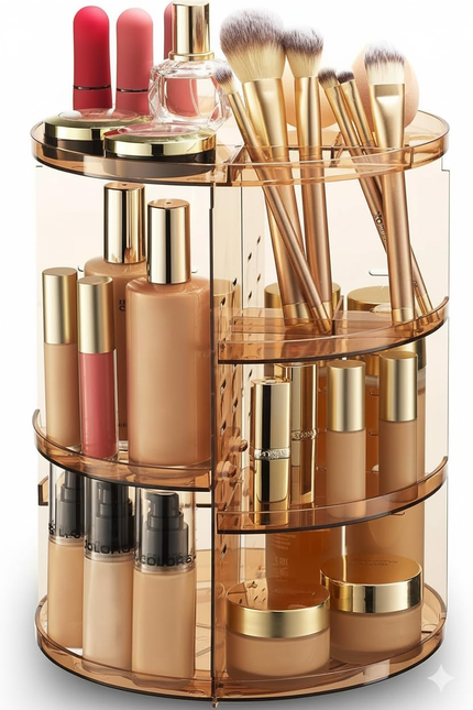 Masirs 360 Rotating Makeup Organizer Countertop - Adjustable Shelf Height - the 