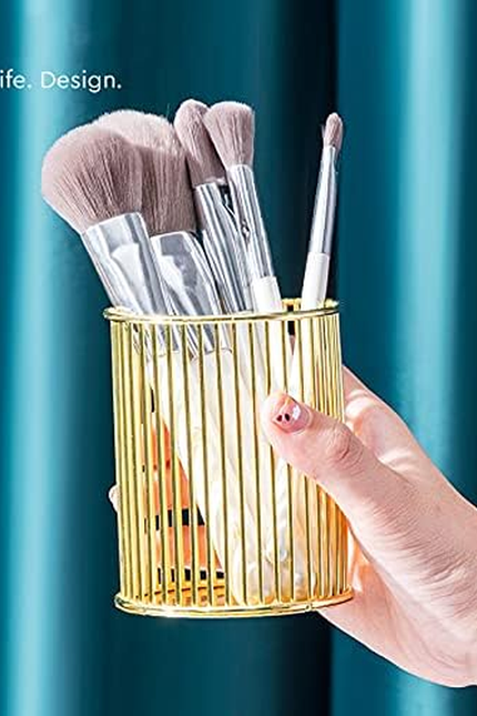 Gold Metal Pen Holder for Desk, Makeup Brushes Cup, Pencil Holders, Office&Home 