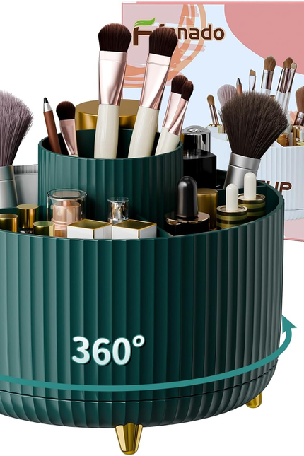 360° Rotating Desktop Women Brush Holder Organizer, Makeup Organizers Countertop