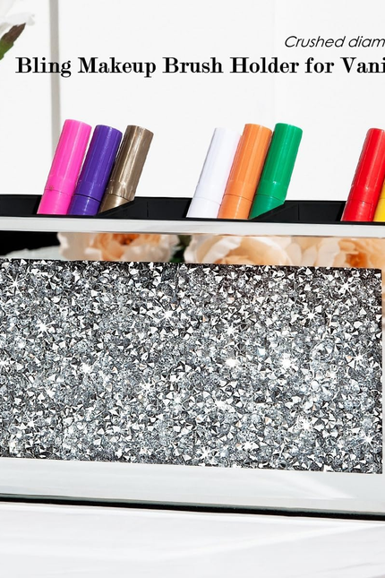 SHYFOY Mirrored Makeup Brush Holder Organizer, 3 Slot Glass Cosmetics Brushes St